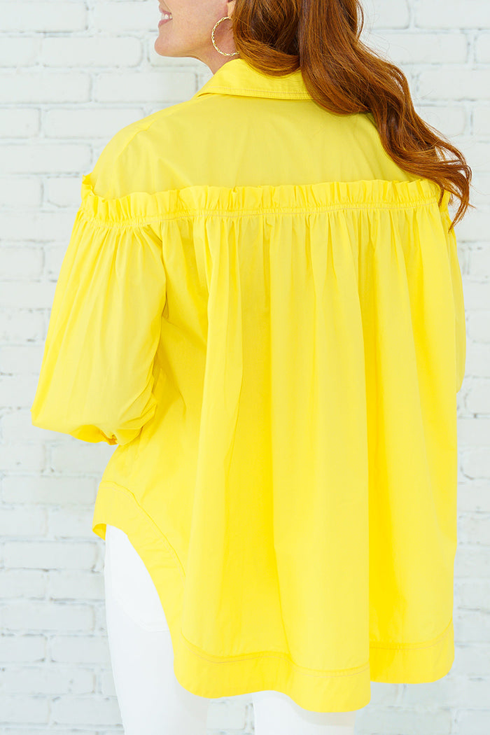Ruffle Shoulder Swing Button Top