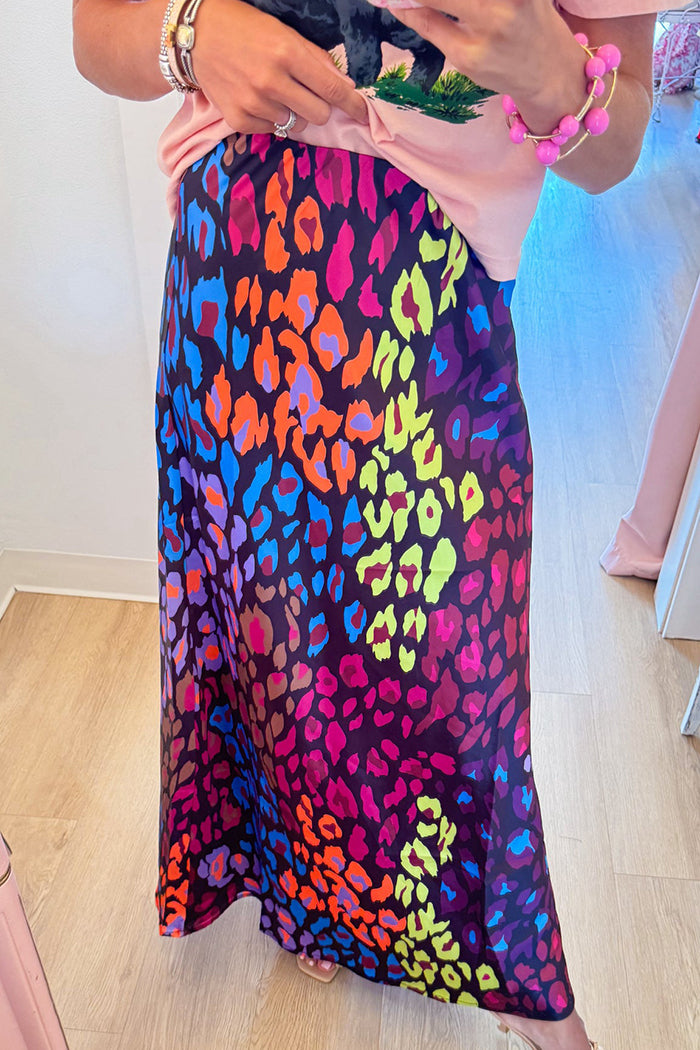 Multi Color Animal Print Midi Skirt