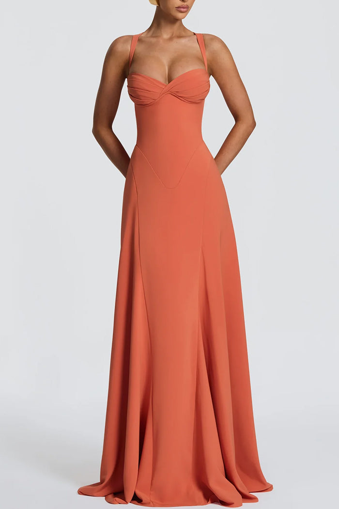 Sweetheart Lace Up Back Flowy Maxi Dress
