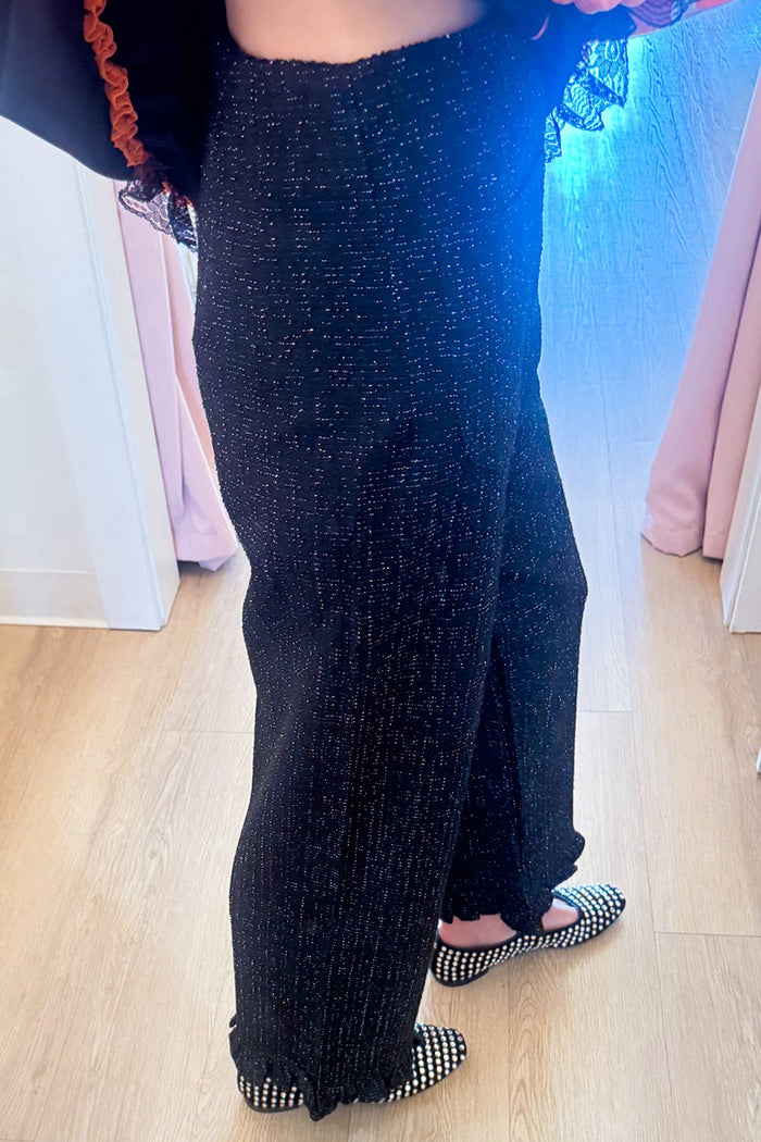 Black Tweed Ruffle Hem Pants