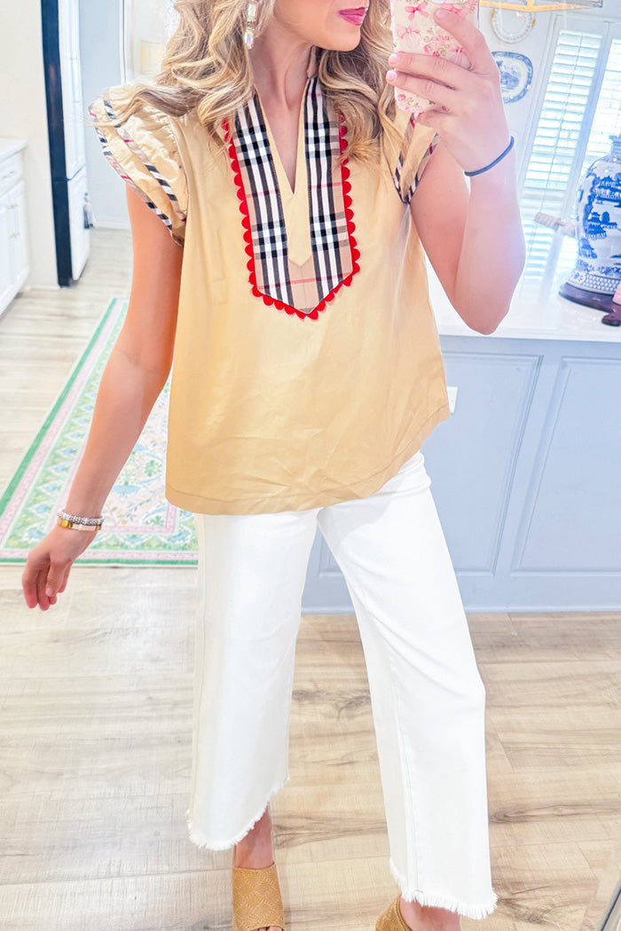 Flutter Sleeve Scallop Trim Top