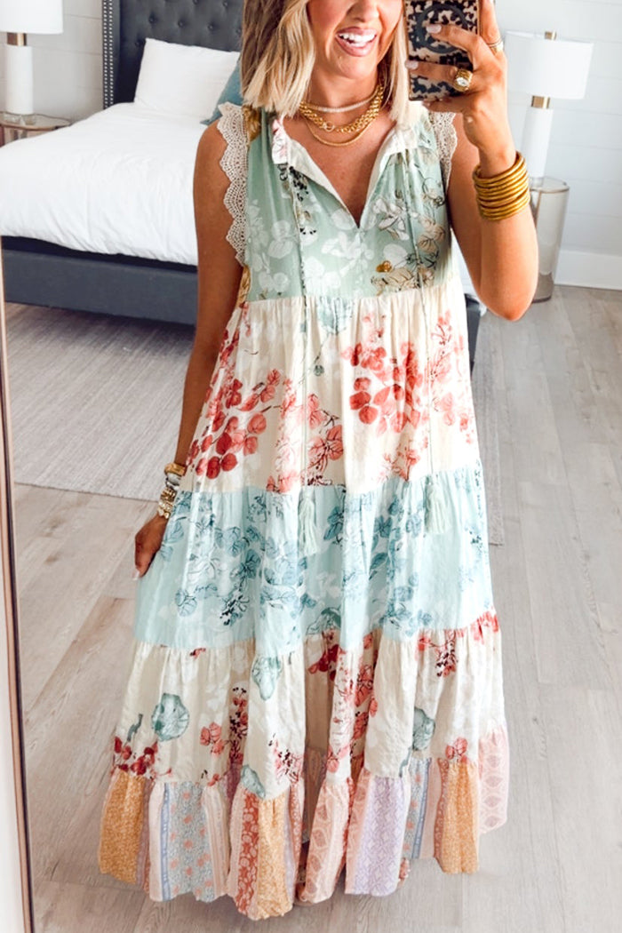 Patchwork Floral Pocket Maxi Dress