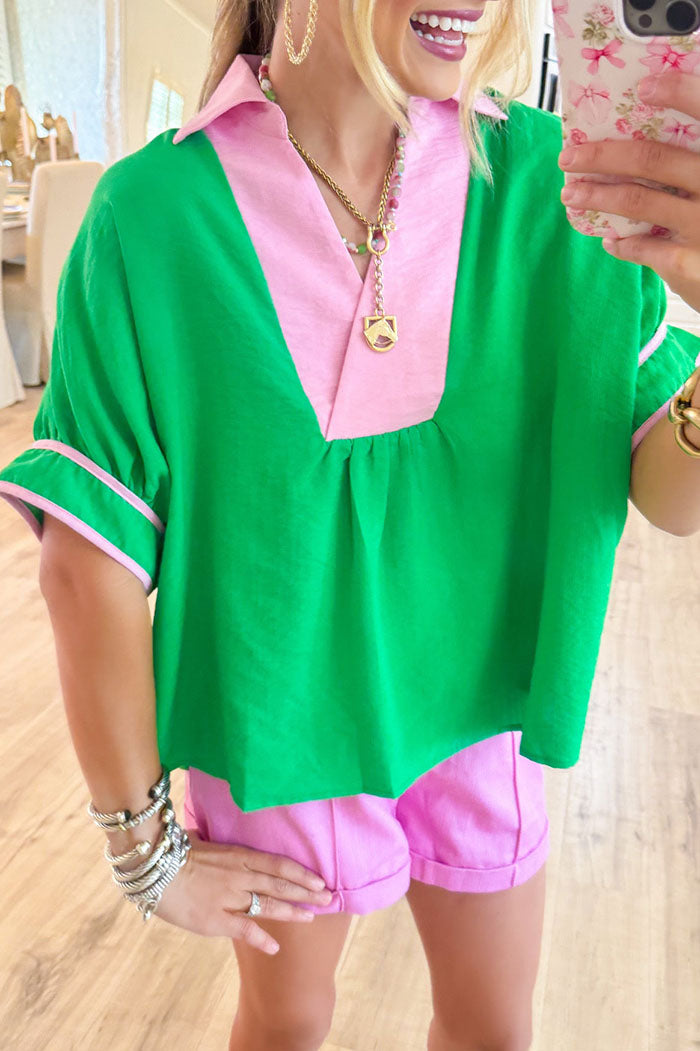 Casual Contrast Short Sleeve Top
