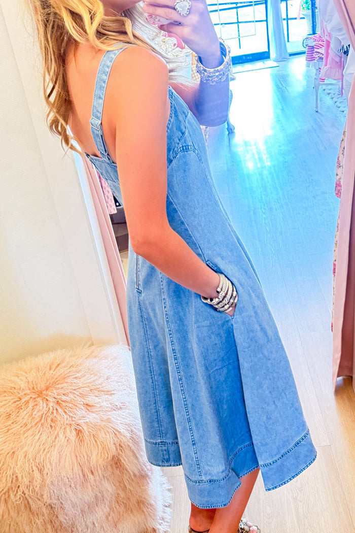Wide Strap Fit Flare Denim Dress