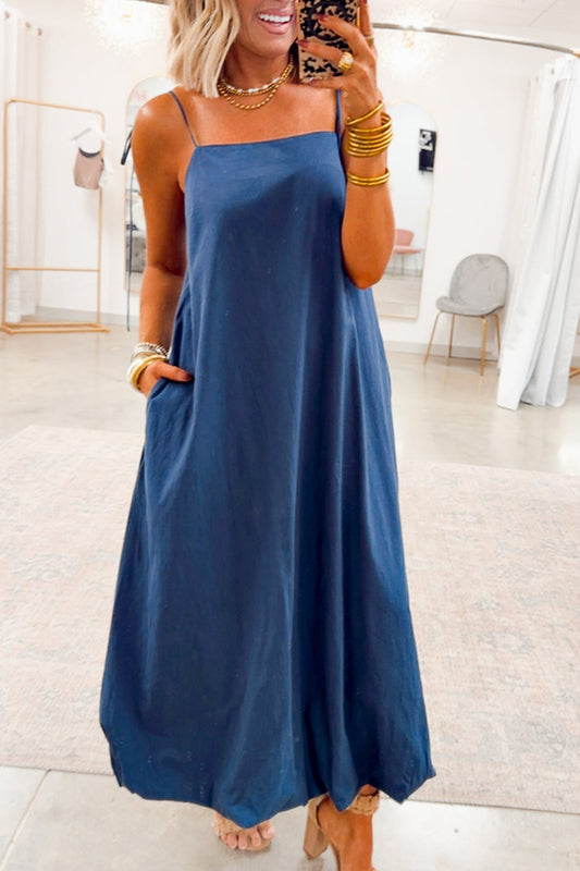 Bubble Hem Spaghetti Strap Midi Dress