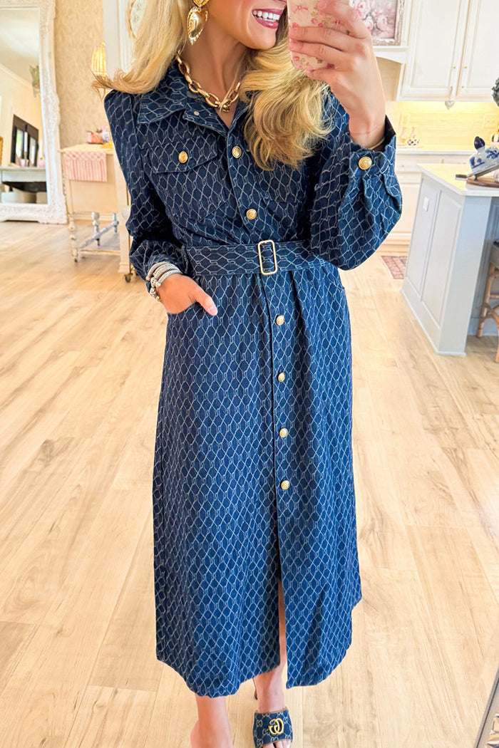 Denim Printed Button Down Dress