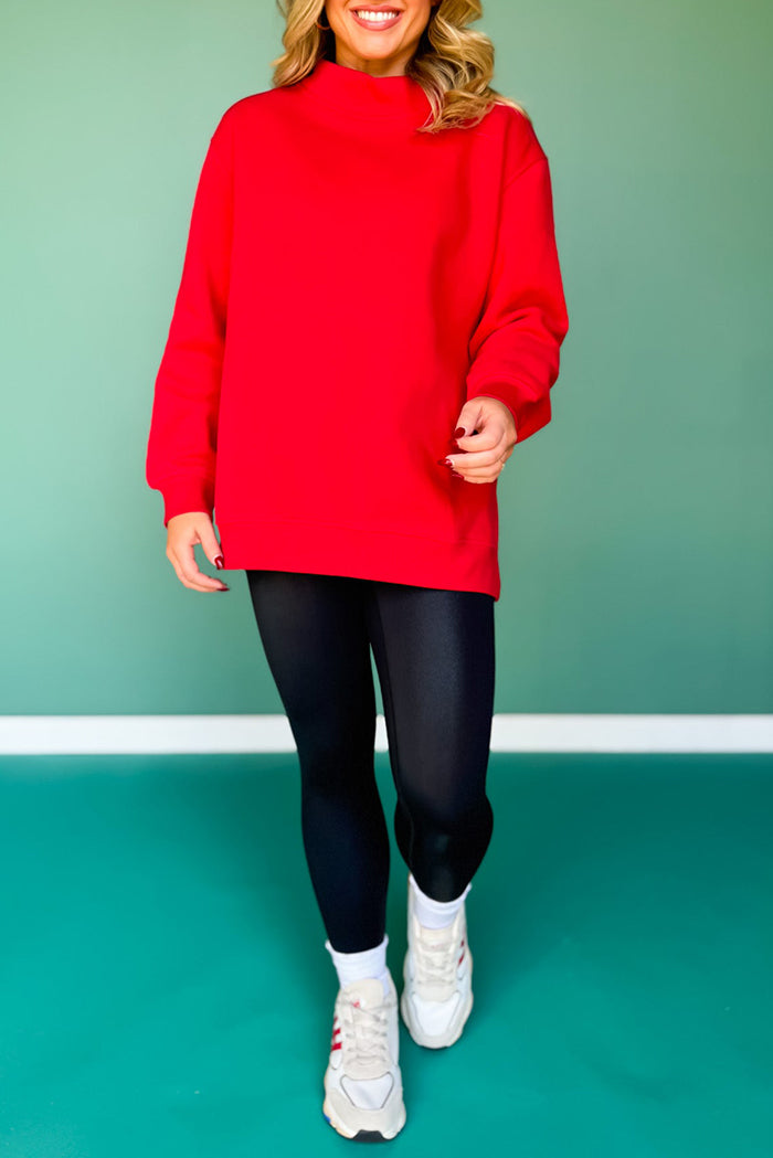 Split-Hem Mock Neck Relaxed Top