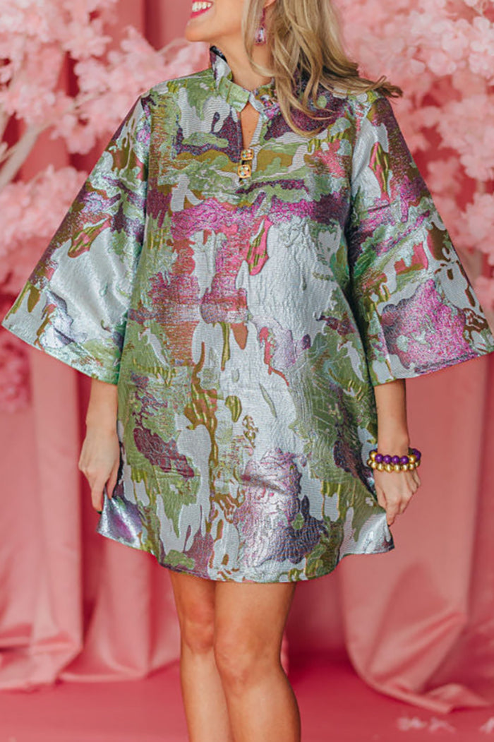 Oversized Bell-Sleeve Printed Dress