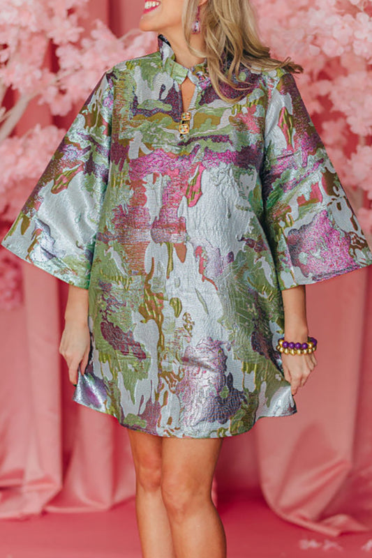 Oversized Bell-Sleeve Printed Dress