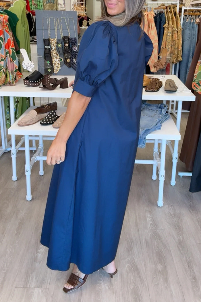 Ruffle Neck Maxi Shirt Dress