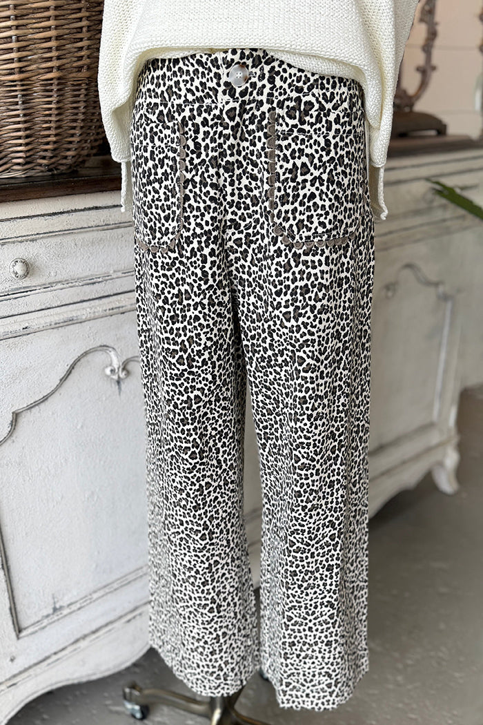 Cap Sleeve Top Leopard Print Wide Leg Two Piece Set