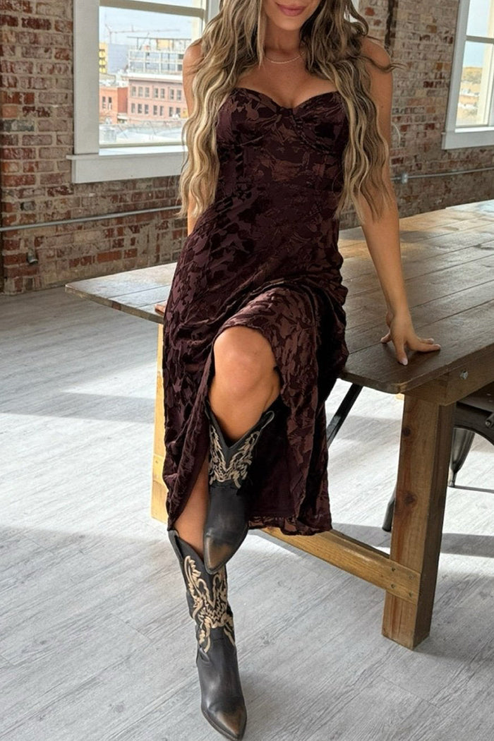 Velvet Burnout Bustier Midi Dress