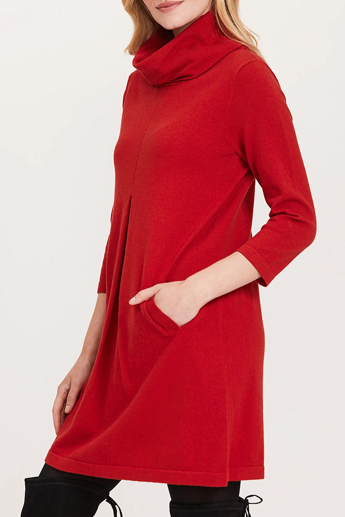 Pocketed Cowl Neck 3/4 Sleeve Dress