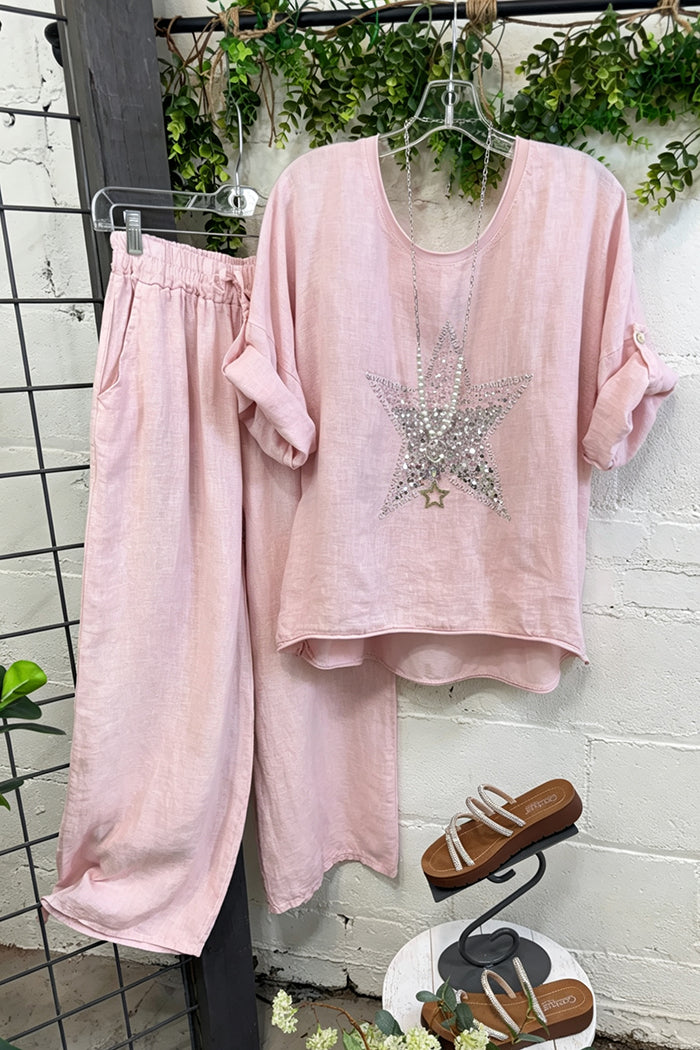 Sequin Star Top & Wide Leg Pants Set