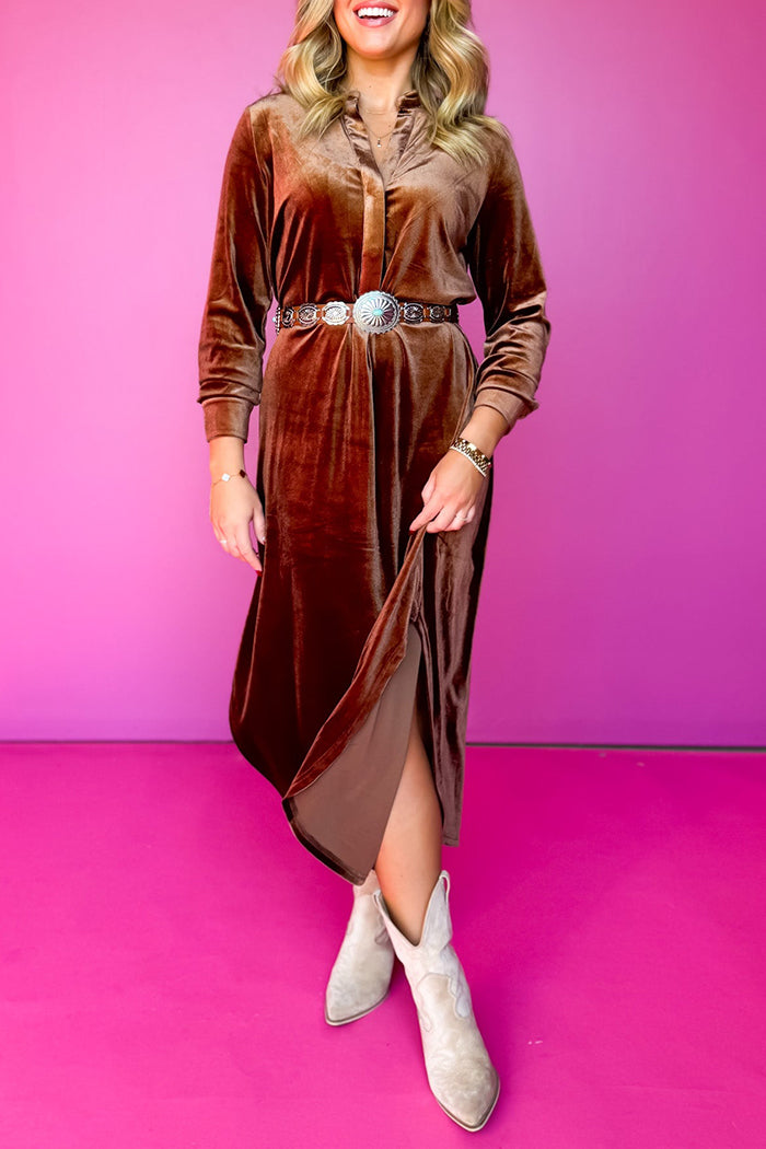 Long Sleeve Velvet Midi Dress