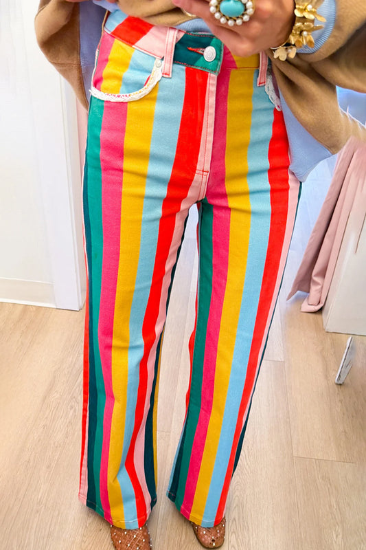 Color Stripe Wide Leg Jeans