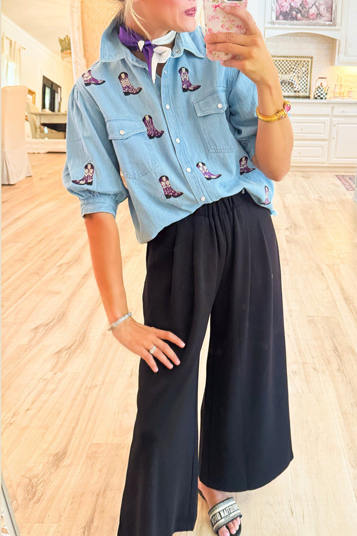 Button Pocket Purple Boot Top