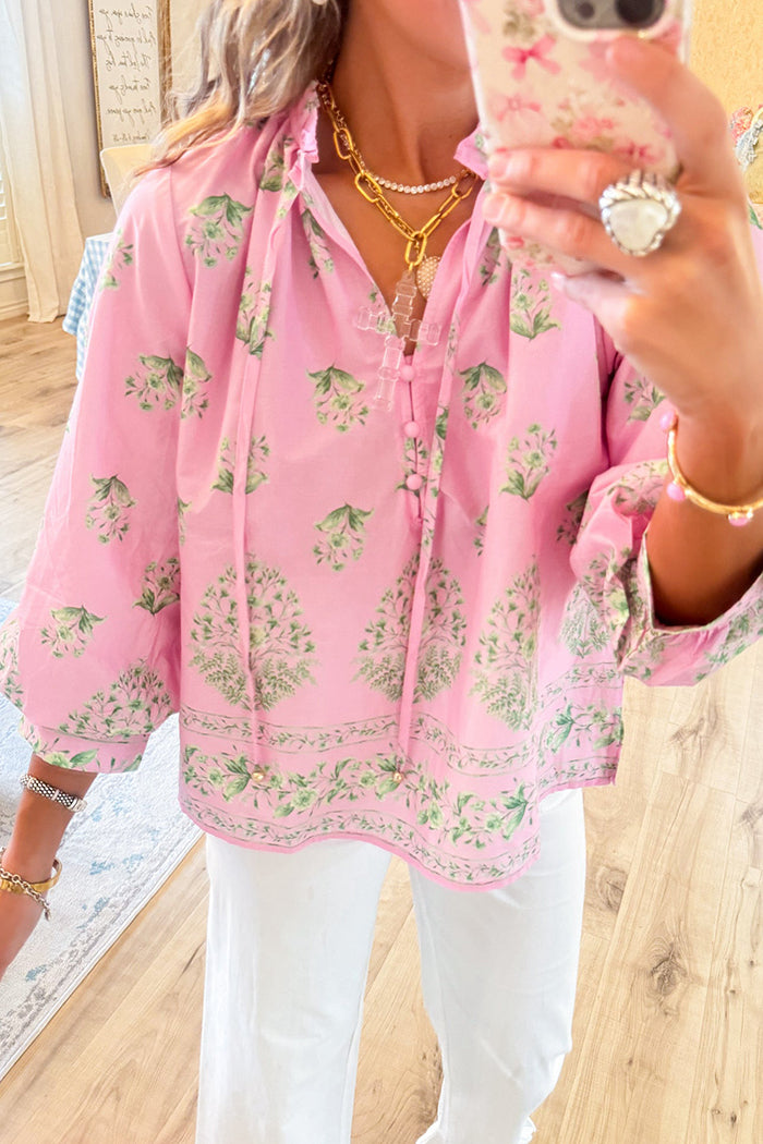 Botanical Print Balloon Sleeve Top