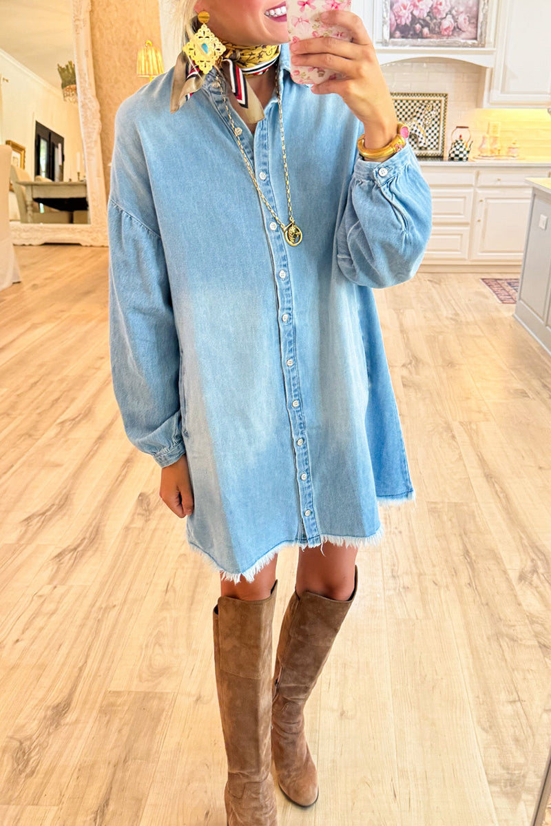 Front Button Denim Shirt Pocket Dress