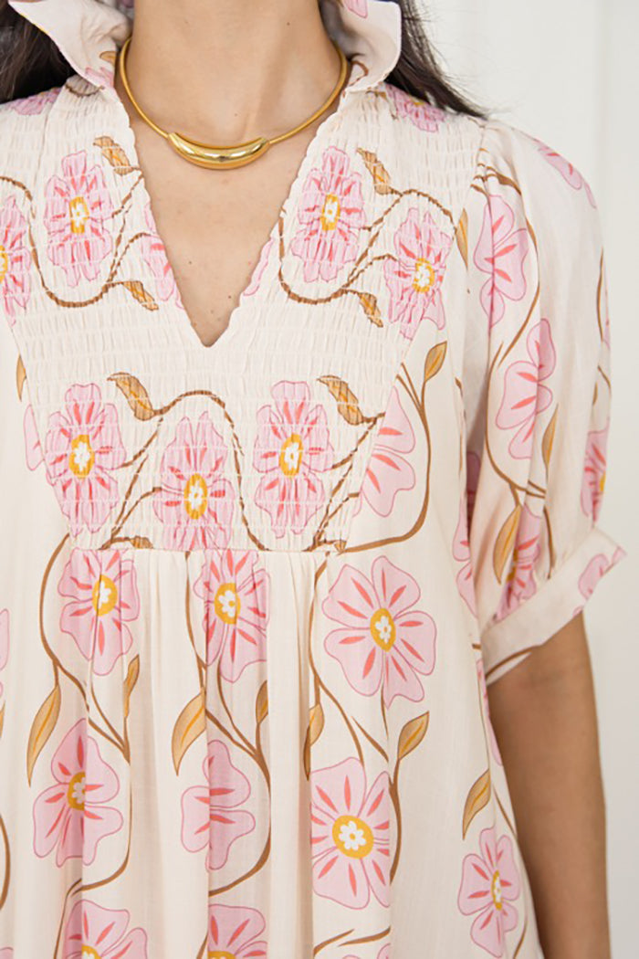 Floral Vine Smocked Pocket Maxi Dress