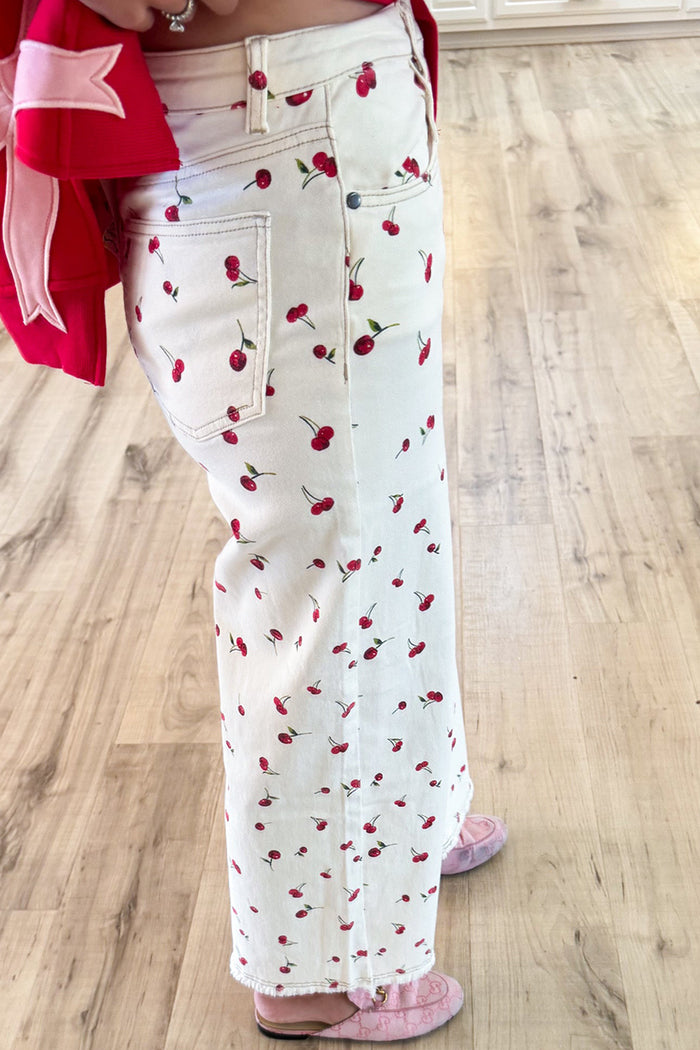 Cherry Printed Washed Twill Pants
