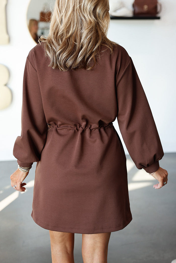 Long Sleeve Cinch Waist Pocket Dress