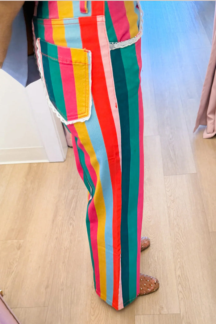 Color Stripe Wide Leg Jeans