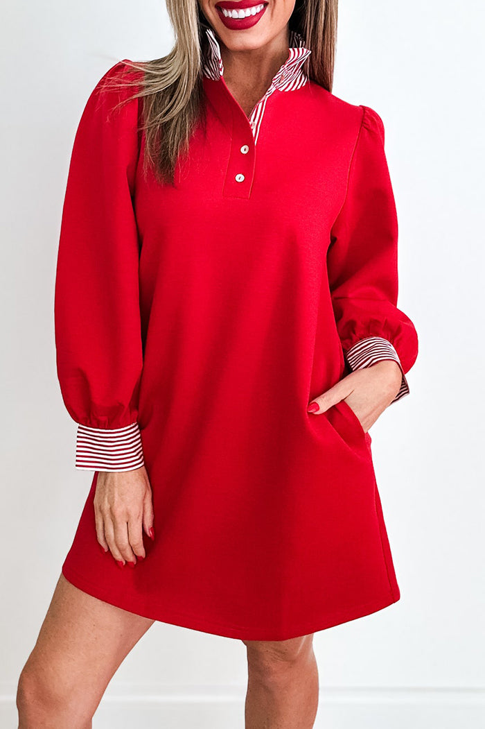 Ruffle Collar Button Pocket Mini Dress