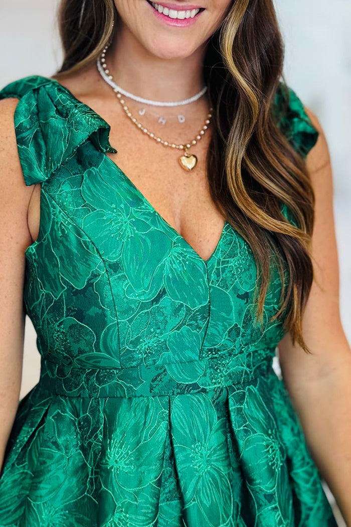 Floral Jacquard Sleeveless Pocket Midi Dress
