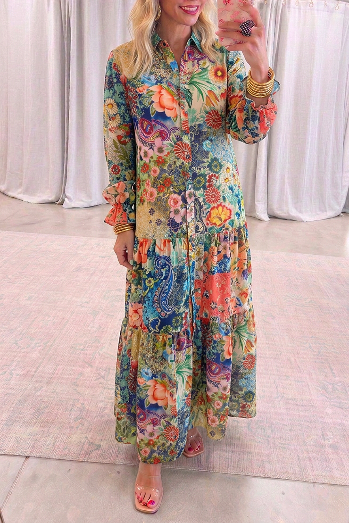 Casual Floral Print Midi Dress