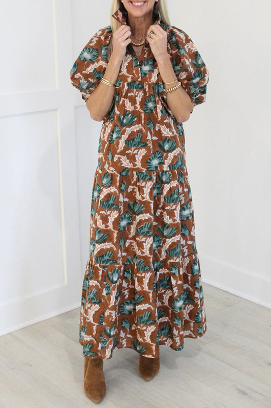 Floral Print Puff Sleeve Maxi Dress