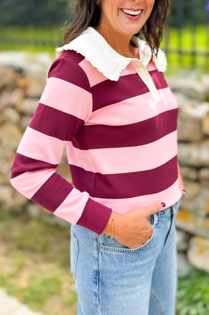 Ruffles Collar Stripes Top