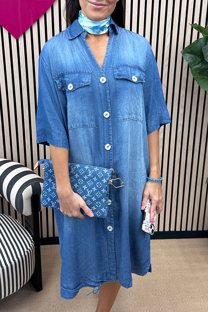 Denim Button Front Pocket Dress
