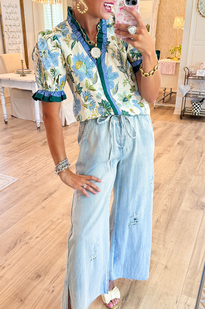 Floral Ruffle Puff Sleeve Top