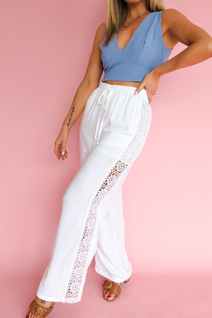 Side Lace Trim Wide Leg Pants