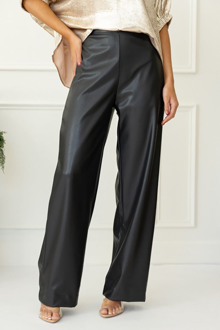 Casual Wide-Leg Leather Pants