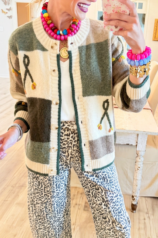Casual Color Block Knit Cardigan