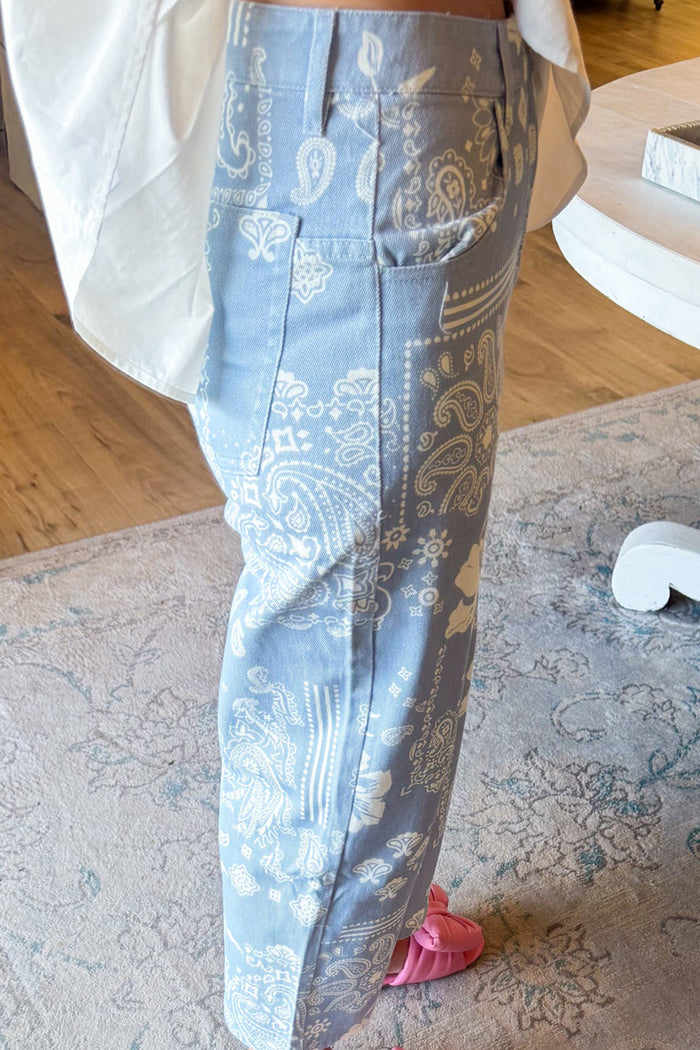 Light Blue Floral Print Ankle Pants