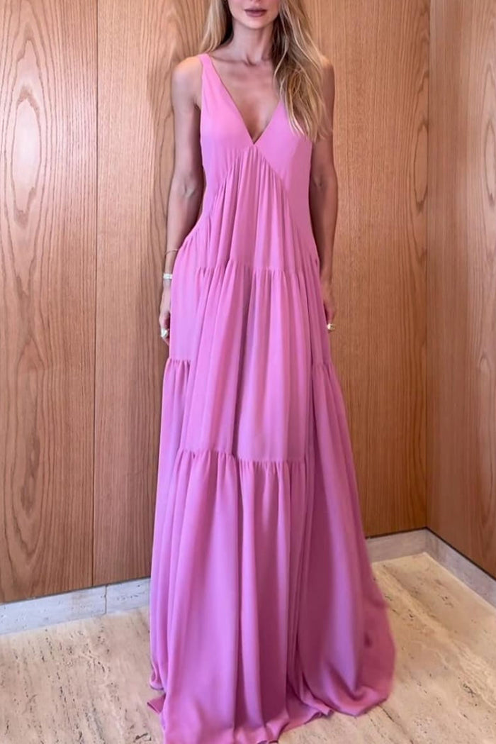 Tiered Deep V Neck Maxi Dress