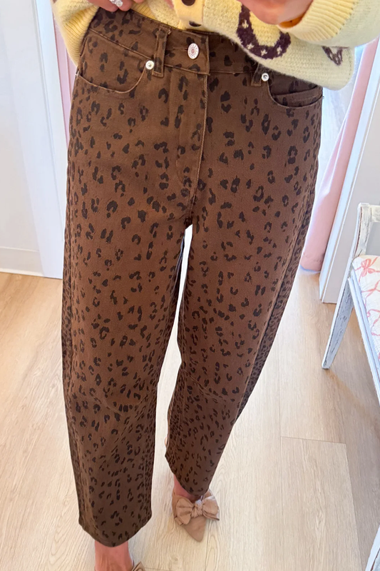 Casual Leopard Print Wide Leg Pants