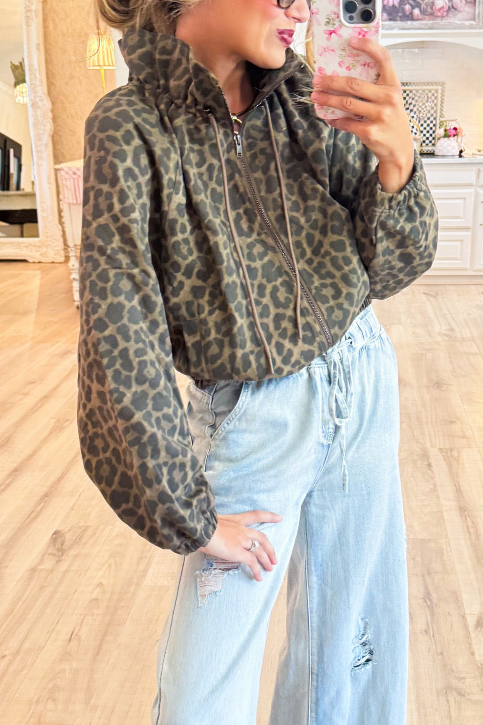 Casual Leopard Zip Up Jacket