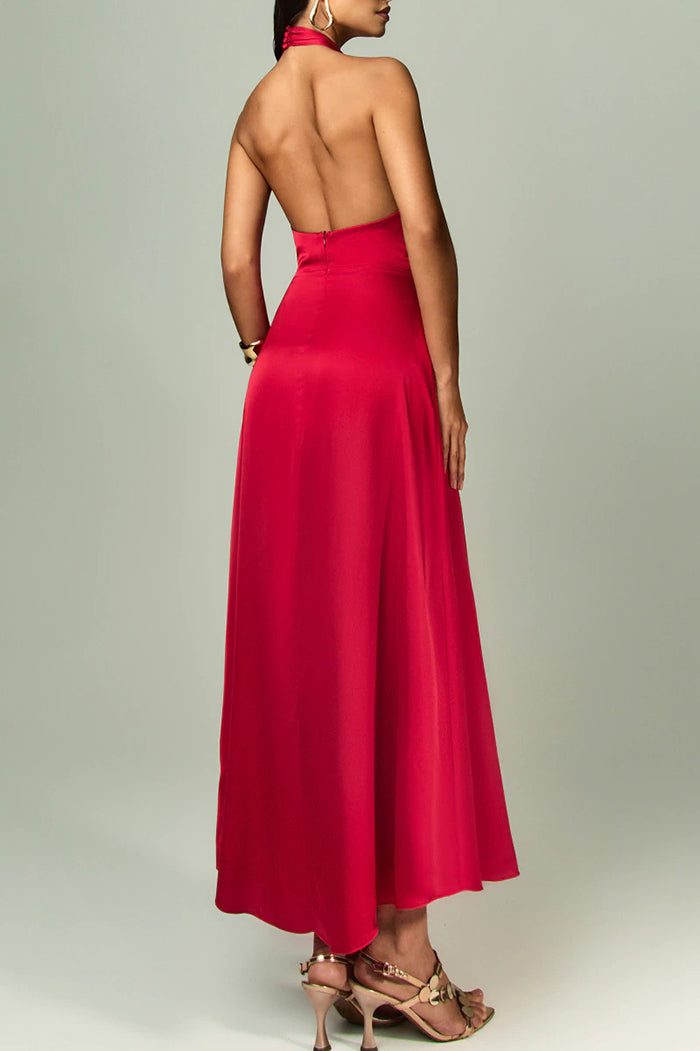 Halter Tie Tassel Hem Evening Dress
