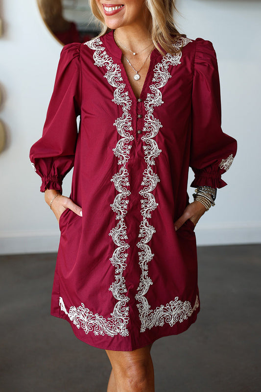 Embroidered Trim Pocket Dress