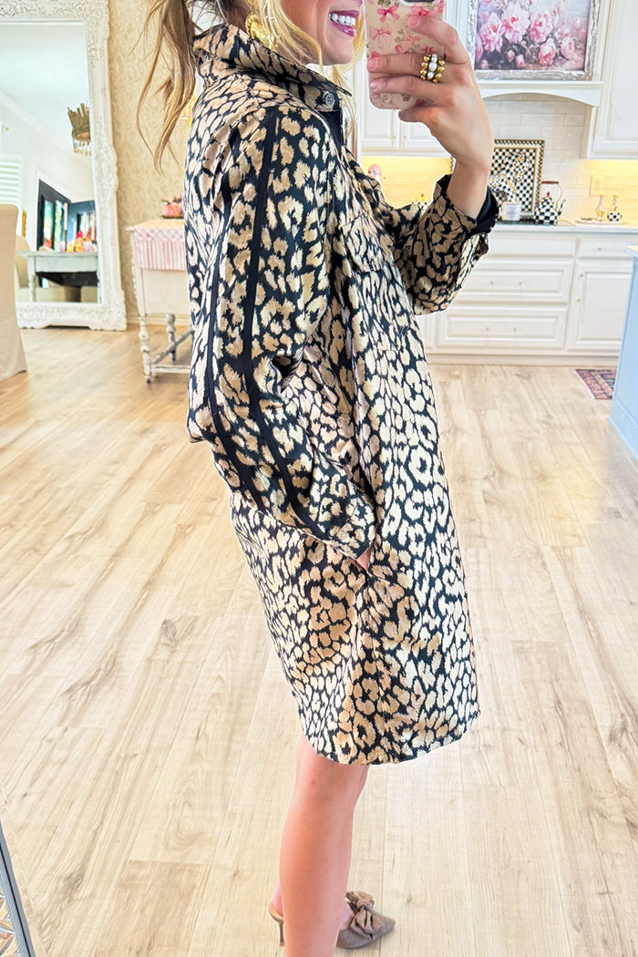 Leopard Contrast Trim Button Dress