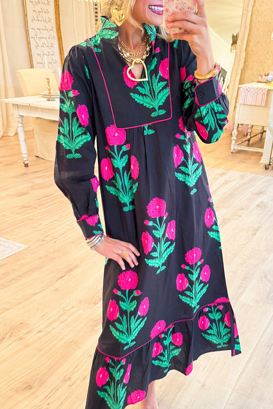 Floral Print Ruffle Hem Midi Dress