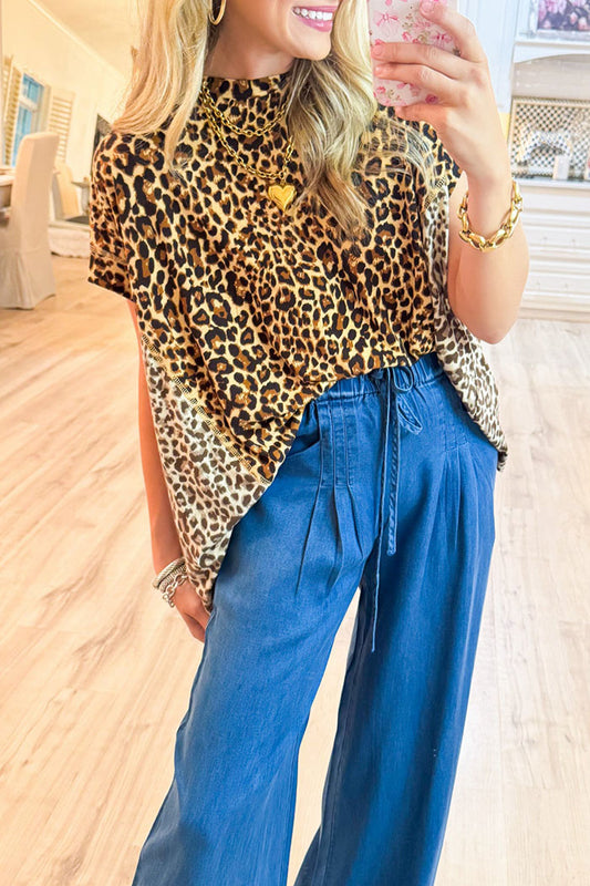 Two Tone Leopard Outseam Top