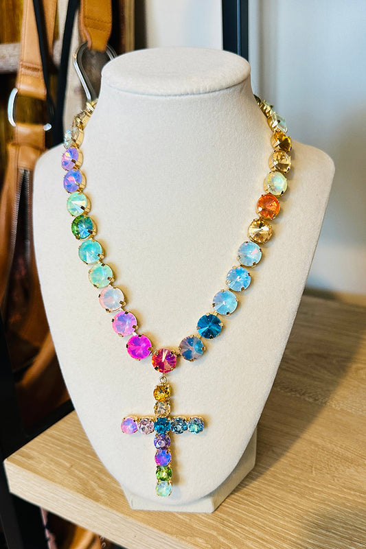 Pastel Stone Cross Necklace