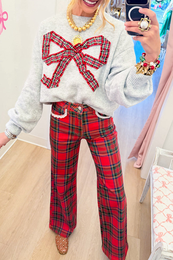 Red Plaid Wide Leg Pants