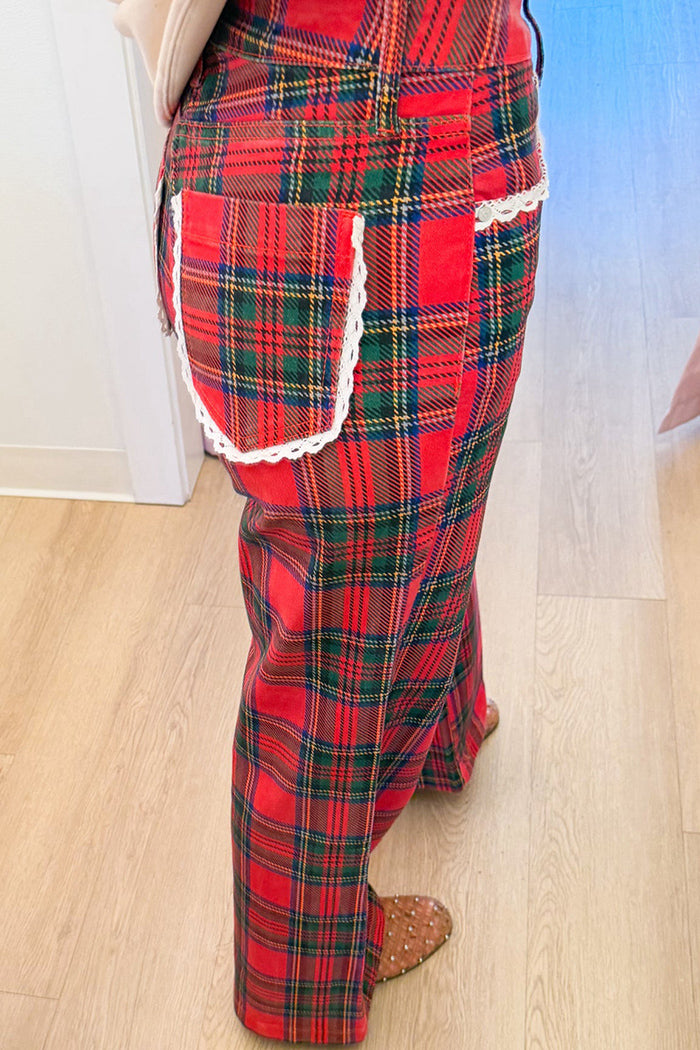 Red Plaid Wide Leg Pants