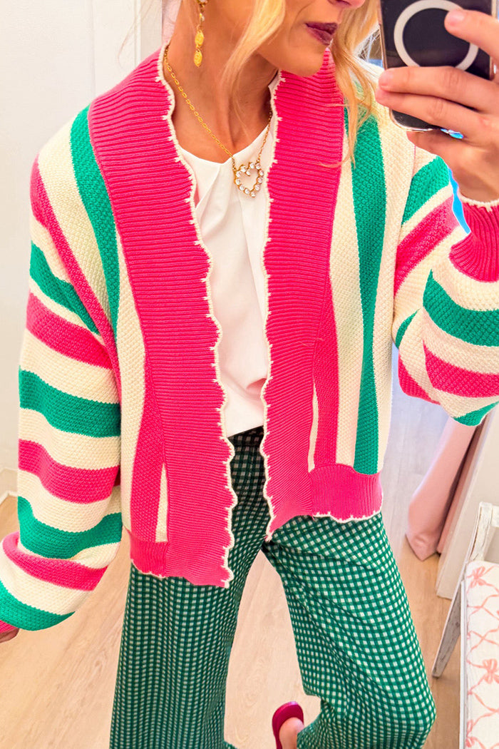 Scallop Trim Stripe Knit Cardigan